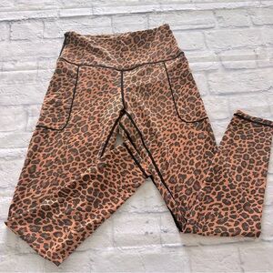 Fety Leopard Print Leggings M | High Rise Stretch Pockets
